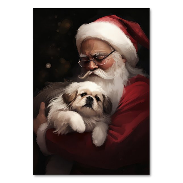 Numeração De Mesa Pekingese com Papai Noel Natal Festivo (Frente)