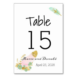 Numeração De Mesa Penas Douradas e rosa-boho