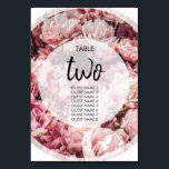 Numeração De Mesa Peões Rosa Elegantes Nomes de Convidados<br><div class="desc">Este design apresenta um monte de flores cor-de-rosa. Os tons cor-de-rosa das peônias, juntamente com a moldura semitopaca branca circunda o número da tabela. As peônias são uma seleção popular de flores de casamento à medida que adicionam elegância e graça. Um design único ideal para um casamento rosa ou inspirado...</div>