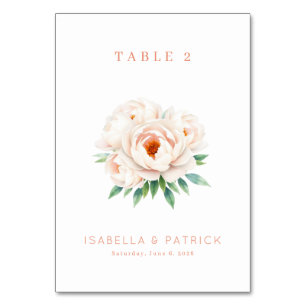Numeração De Mesa Peônia em Aquarela Coral Elegante