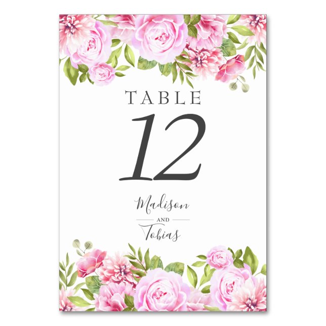 Numeração De Mesa Peônia Floral Rosa Corado Chique Elegante Roteiro (Verso)