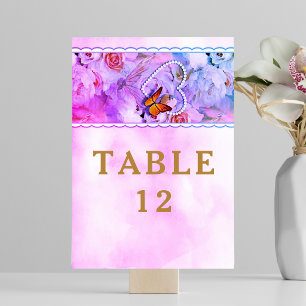 Numeração De Mesa Pérolas Coração de Borboleta Floral Rosa Casamento