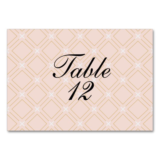 Numeração De Mesa Pêssego Pastel e Geométrico Dourado (Frente)