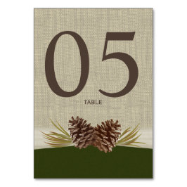 Numeração De Mesa Pine Cones e Burlap Green Table Number Card