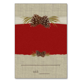 Numeração De Mesa Pine Cones e Burlap Red Seating Card