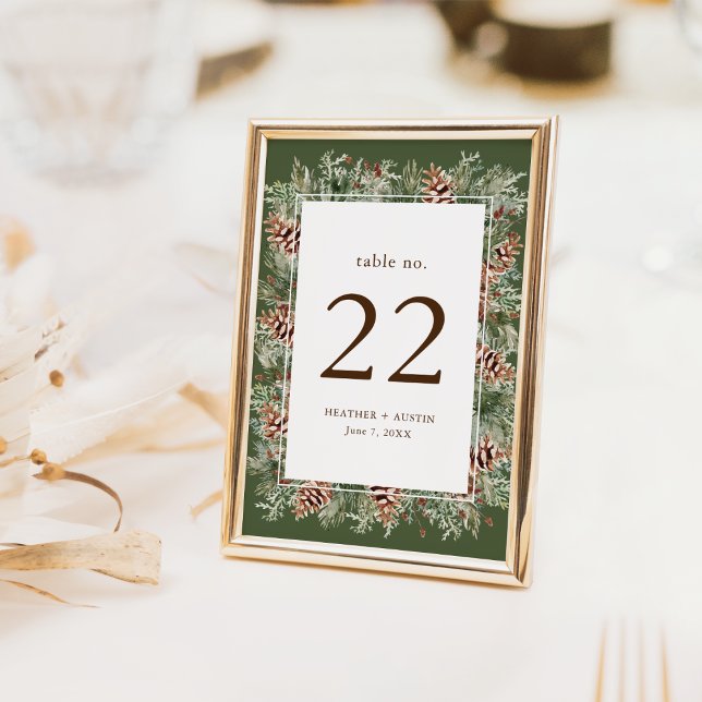 Numeração De Mesa Pinheiro Verde (Green Pinecone Evergreen Table Number by Painted Paperie
)