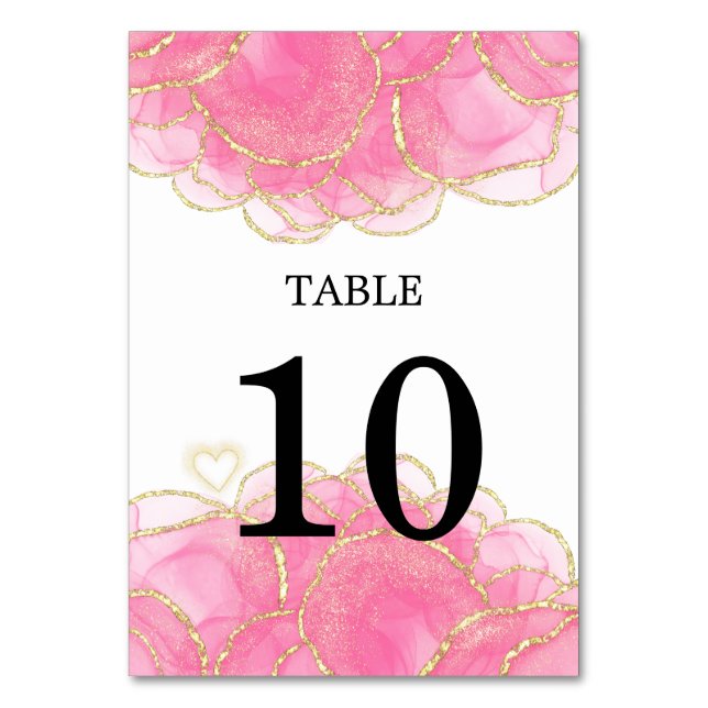 Numeração De Mesa Pink Elegante Moderno e Casamento Dourado (Frente)