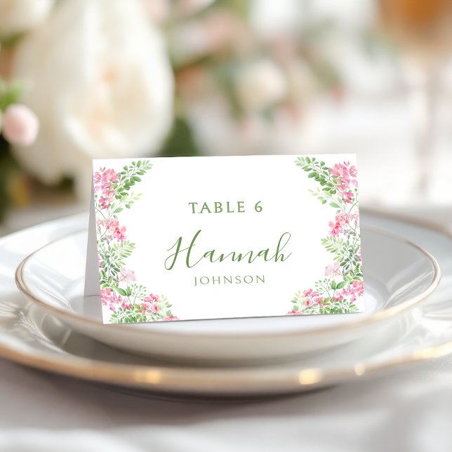 Numeração De Mesa Pink Green Floral Bridal Shower Place Cards (Criador carregado)