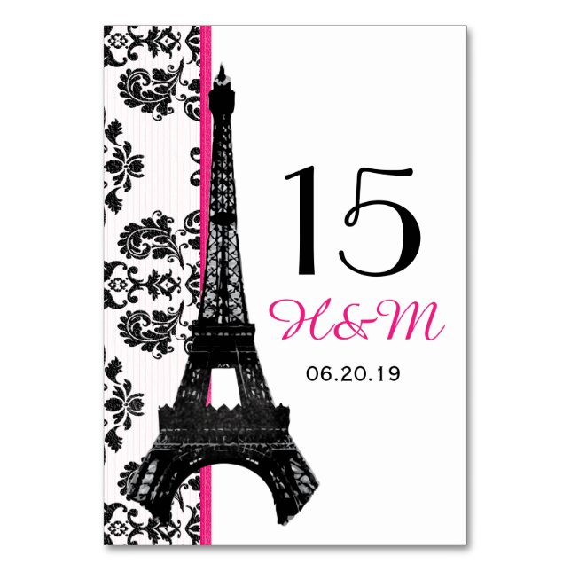 NUMERAÇÃO DE MESA PINK QUENTE DAMASK EIFFEL TOWEDDING PARISIAN (Frente)