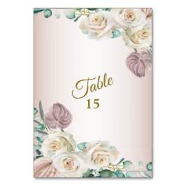 Numeração De Mesa Pink Rose Watercolor Greenery Golden Dusty Party