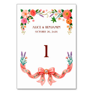 Numeração De Mesa Pintura a Óleo Romântica Floral Borboleta