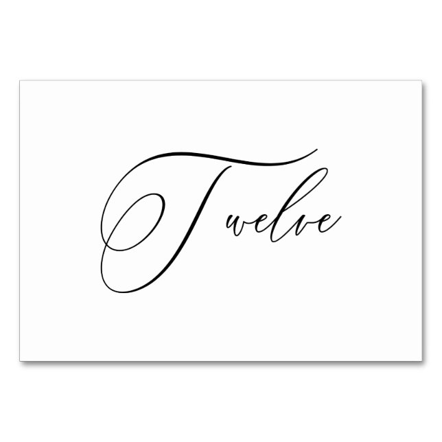 Numeração De Mesa PixDezines Elegante Caligrafia Romântica Doze 12 (Frente)