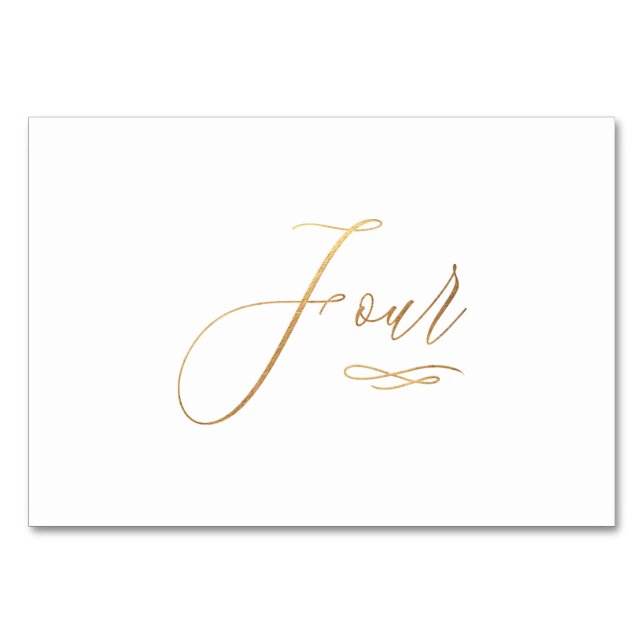 Numeração De Mesa PixDezines Falso Ouro Romântico Quatro 4 Caligrafi (Frente)