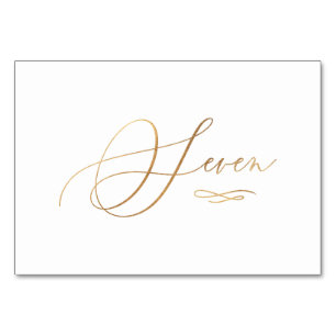 Numeração De Mesa PixDezines Faux Caligrafia Romântica Dourada Sete