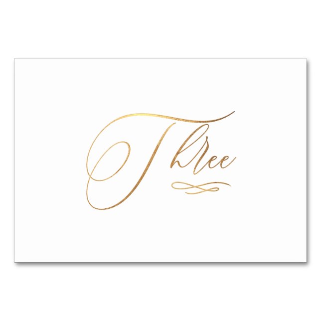 Numeração De Mesa PixDezines Faux Dourado Romântico Três 3 Calligrap (Frente)