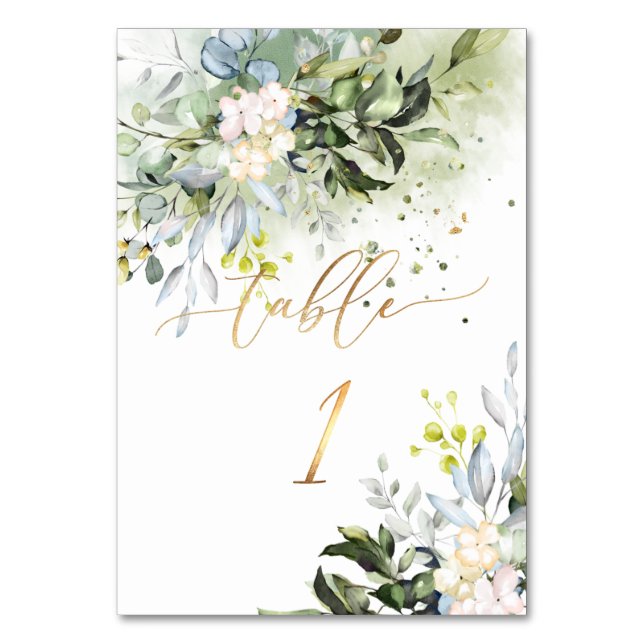 Numeração De Mesa PixDezines Goma Azul Elegante H2 Eucalyptus FauxGo (Frente)