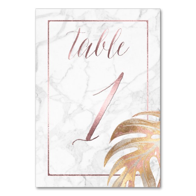 Numeração De Mesa PixDezines Monstera Falso Ouro/Mesa Nº 1+/Mármore (Frente)