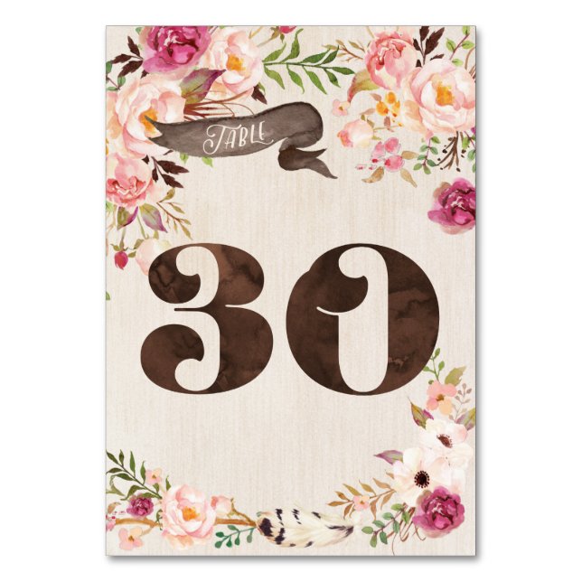 Numeração De Mesa Placa 30 da Tabela de Casamento Russo Floral Boho (Frente)