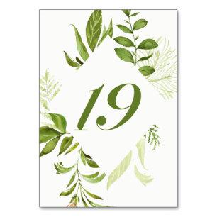 Numeração De Mesa Placa de Folhagem Verde Selvagem de Cores Aquátic