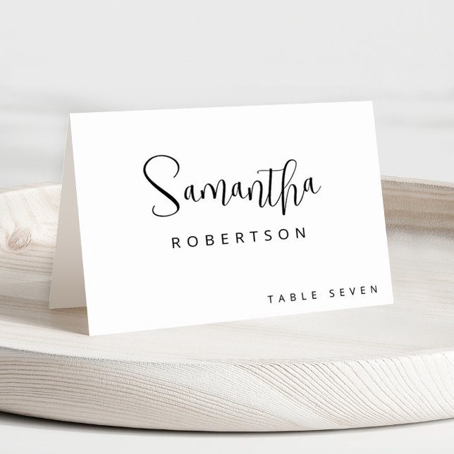 Numeração De Mesa Placa de Local de Nome Simples e Minimalista Moder (Simple black and white calligraphy place card)