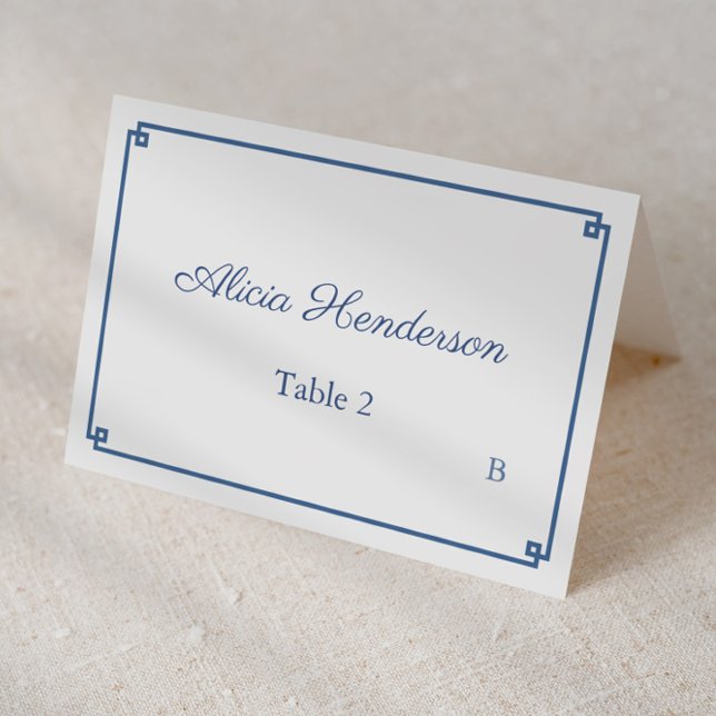 Numeração De Mesa Placa de Local Individual de Chá de casamento Chin (Dark blue and white greek key border with chinoiserie print backer individual place cards)