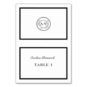 Numeração De Mesa Placa de lugar dobrável branca preto-clássico
