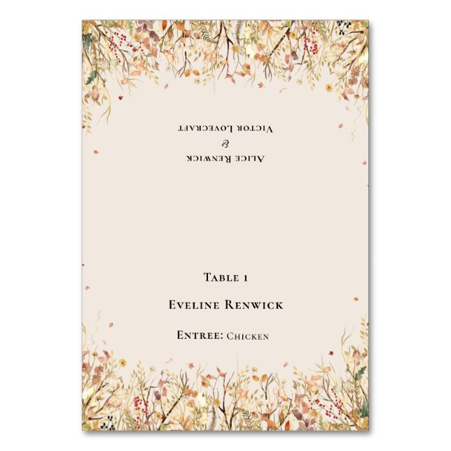 Numeração De Mesa Placa de Lugar dobrável do menu Rustic Fall Beige  (Frente)