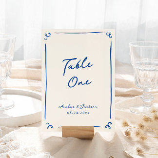 Numeração De Mesa Placa de Mesa azul Marinho Desenhada à Mão Whimsic