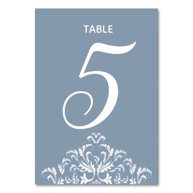 Numeração De Mesa Placa de Mesa Damask elegante Dusty Blue (Frente)