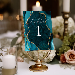 Numeração De Mesa Placa de Mesa de Agato de Marble Teal e Dourada