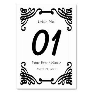Numeração De Mesa Placa de Mesa de Caligrafia Preta e Branca