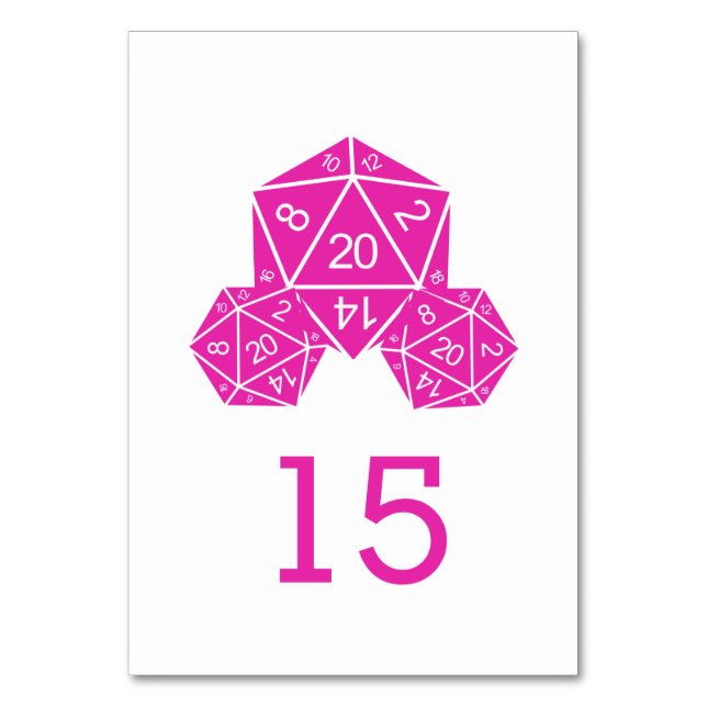 Numeração De Mesa Placa de Mesa de Casamento Dice D20 Rosa (Frente)