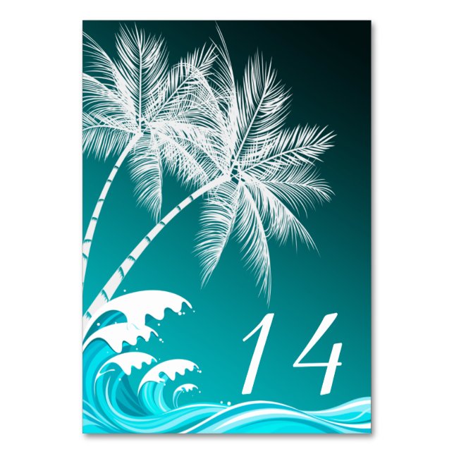 Numeração De Mesa Placa de Mesa do OMBRÉ TEAL TROPICAL PALMS (Frente)