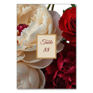 Numeração De Mesa Placa de Mesa Elegante de Rosa vermelha e Creme Pe