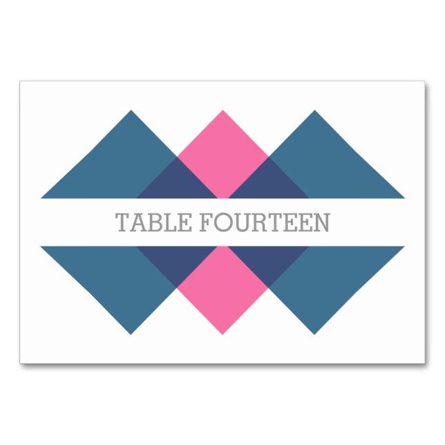 Numeração De Mesa Placa de Mesa Geométrica Cor-de-Rosa Azul (Frente)