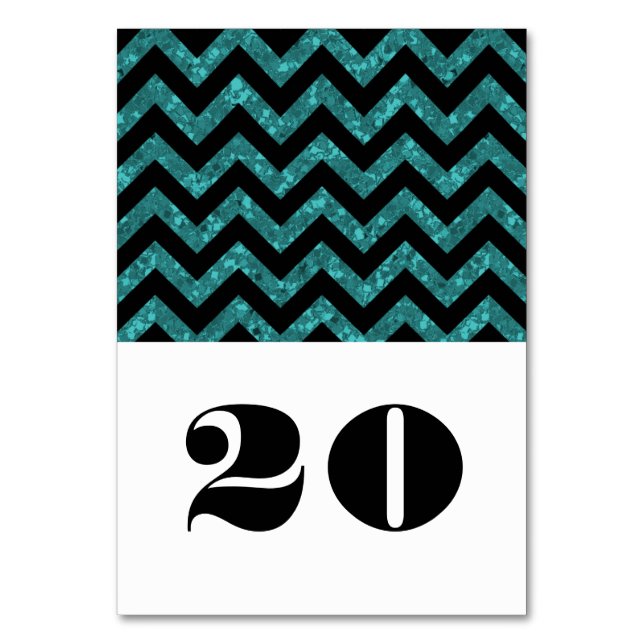 Numeração De Mesa Placa de Mesa Glitter do Teal Chevron (Frente)