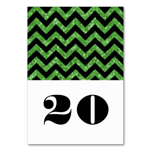 Numeração De Mesa Placa de Mesa Glitter Verde Chevron (Frente)
