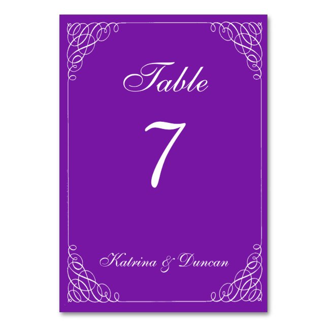 Numeração De Mesa Placa de Mesa Personalizada Roxa Elegante (Frente)
