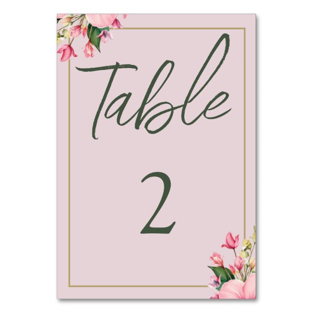 Numeração De Mesa Placa de Mesa Rosa Floral e Verde (Frente)