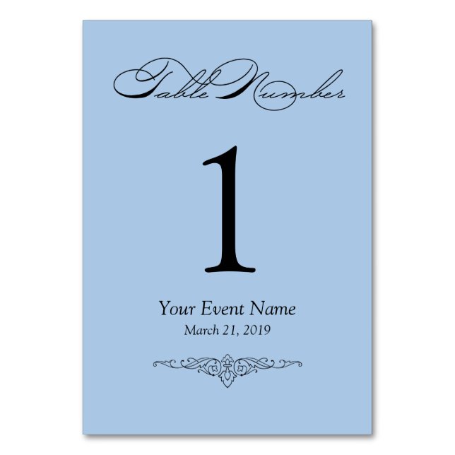 Numeração De Mesa Placa de Mesa Simples e Elegante Azul Claro (Frente)