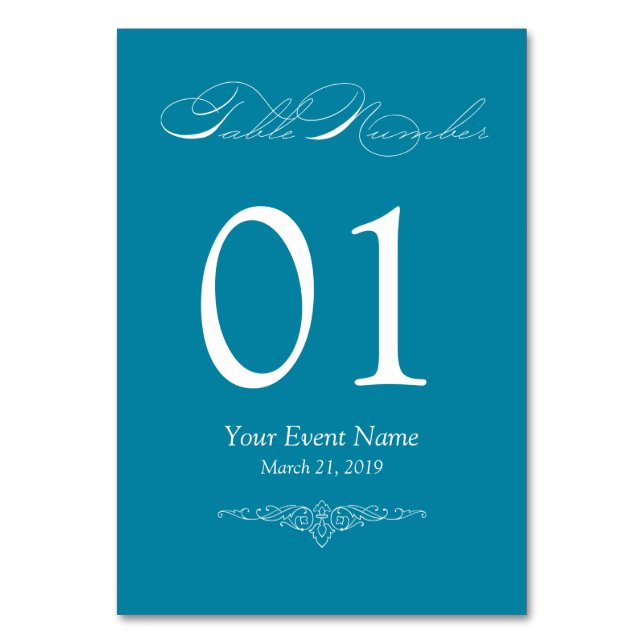 Numeração De Mesa Placa de Mesa Teal Simples e Elegante (Frente)