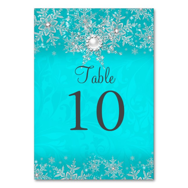 Numeração De Mesa Placa de Número da Tabela Teal Crystal Pearl Snowf (Frente)