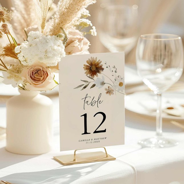Numeração De Mesa Placa de Número de Tabela Floral de Queda Russa (Elegant Fall Floral Table Number Sign)
