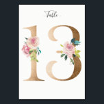 Numeração De Mesa Placa de Número de Tabela Floral do ouro 13<br><div class="desc">Número do ouro com cartão de número da tabela de embelação floral de pasta mole. Personalize o estilo,  o tamanho e a cor da fonte do texto.</div>