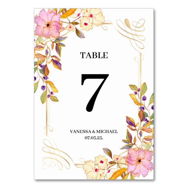 Numeração De Mesa Placa de Número de Tabela Floral primavera (Frente)