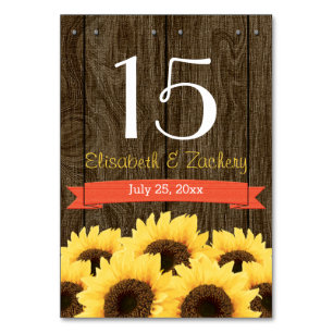 NUMERAÇÃO DE MESA PLACA DE NÚMERO DE TABELA RUSTIC SUNFLOWER CORAL