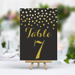 Numeração De Mesa Placa de Número Elegente de Tabela Preta de Confet<br><div class="desc">Adicione um toque de glamour e brilho à sua recepção de casamento com estes números elegantes de mesa. Apresentando um fundo negro ousado com uma cascata de cisalhamento de ouro, estas cartas criam um aspecto moderno e chic. Personalize facilmente com os números das tabelas para uma configuração de mesa coesa...</div>