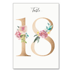 Numeração De Mesa Placa de números de tabela floral do ouro 18
