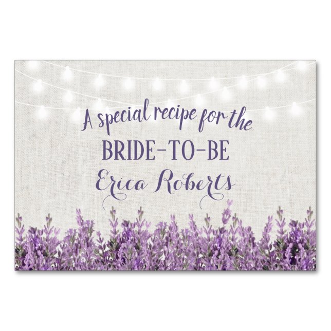 Numeração De Mesa Placa de recebimento | Lavanda Floral Elegante Lin (Frente)