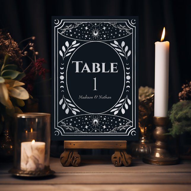 Numeração De Mesa Placa de Tarot Mística Elegante Prateada (Criador carregado)